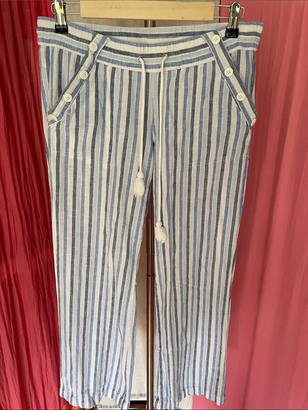 Women’s Blue & White Striped Drawstring Pants